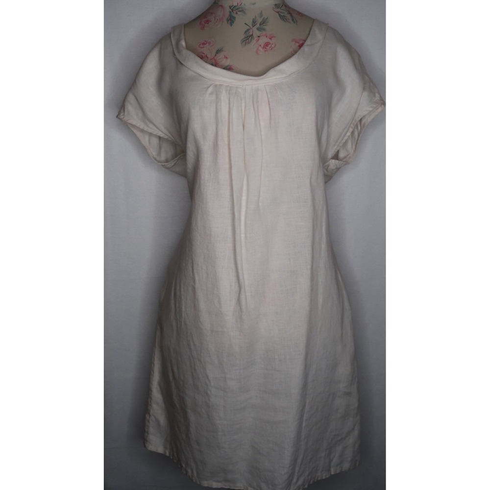 Malvin I Love Linen Womens Size 8 Ivory 100% Linen Shift Dress Lagenlook Coastal